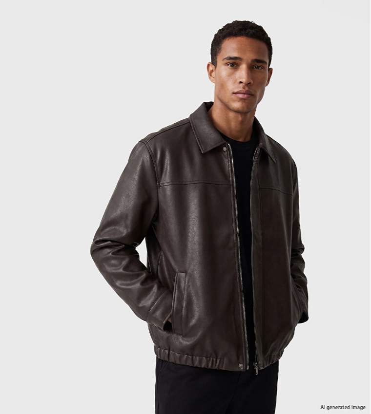 Solid Zip Closure Leather Jacket