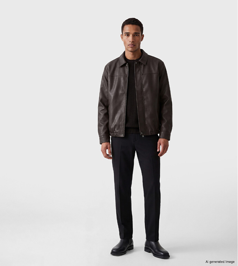 Solid Zip Closure Leather Jacket