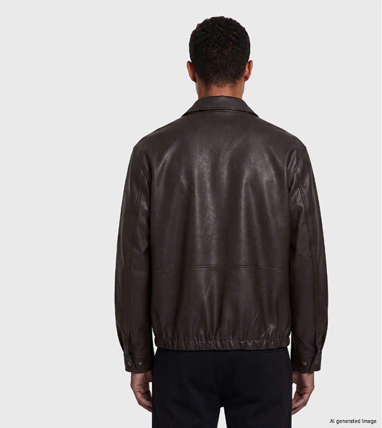 Solid Zip Closure Leather Jacket