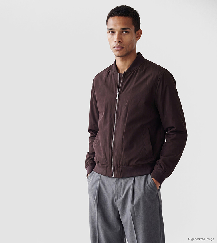 Solid Zip Closure Bomber Casual Jacket
