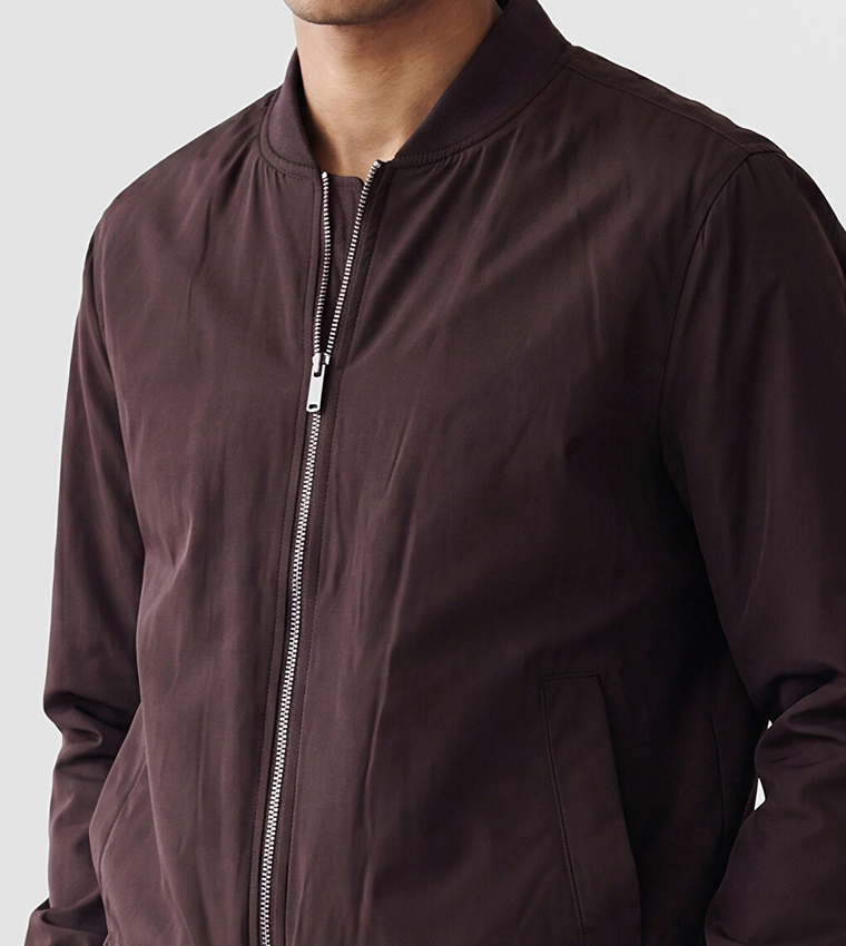 Solid Zip Closure Bomber Casual Jacket