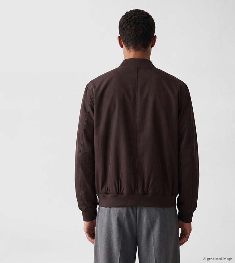 Solid Zip Closure Bomber Casual Jacket