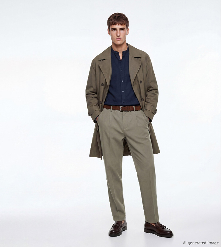 Solid Double Breasted Overcoat