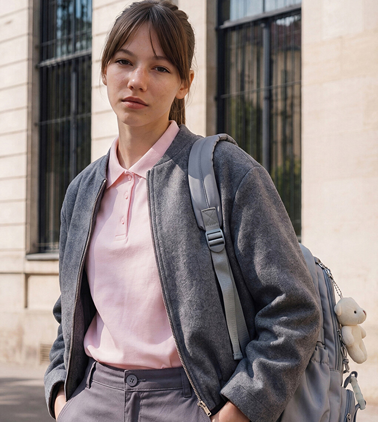 Solid Zip-Through Bomber Jacket