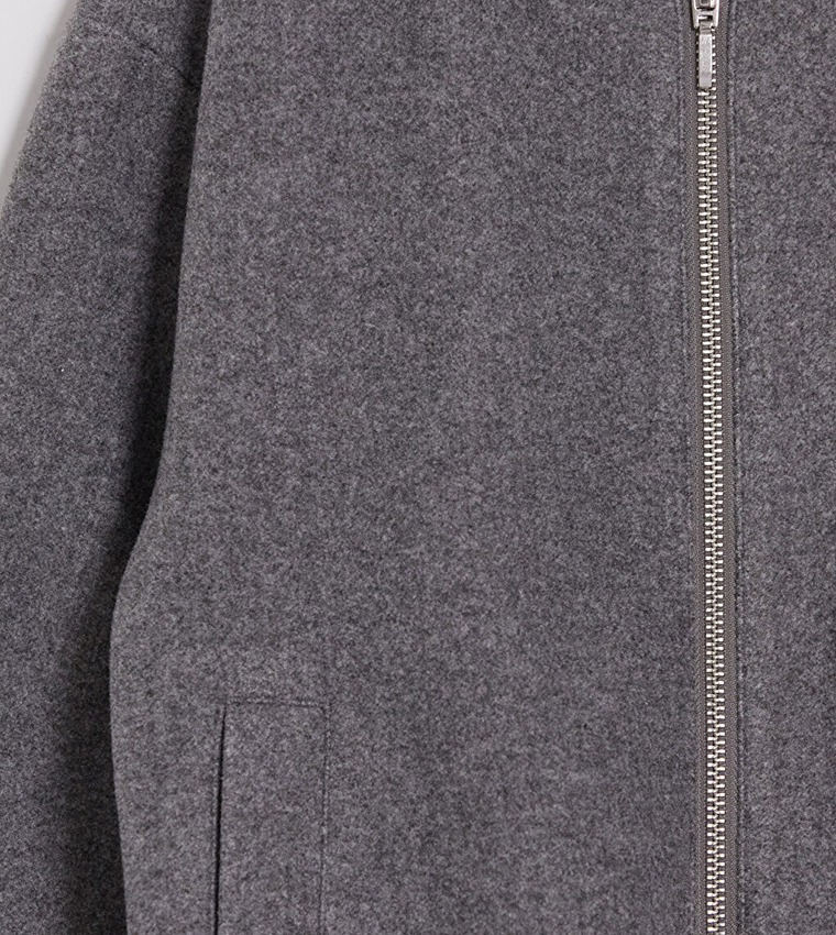 Solid Zip-Through Bomber Jacket