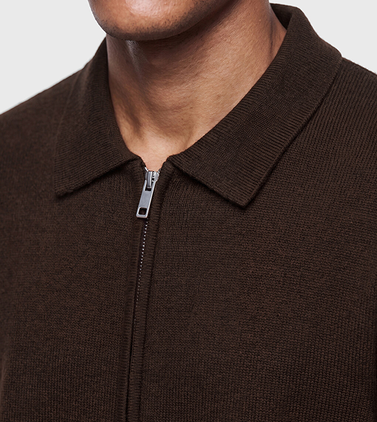Solid Collared Regular Fit Cardigan