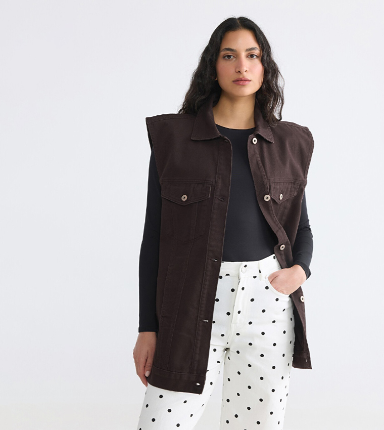 Solid Button Closure Vest Jacket