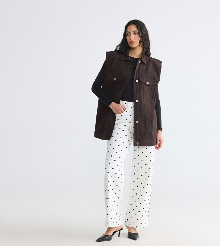 Solid Button Closure Vest Jacket