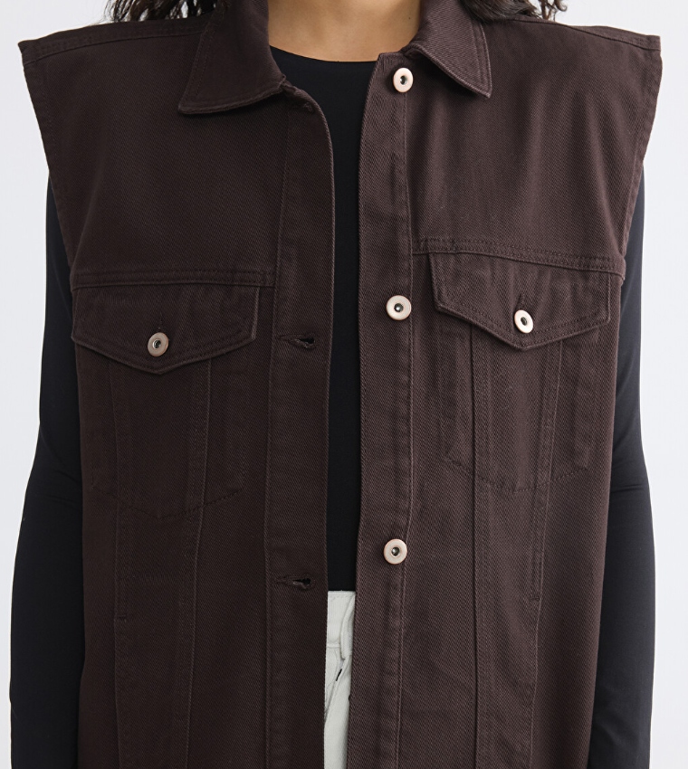 Solid Button Closure Vest Jacket