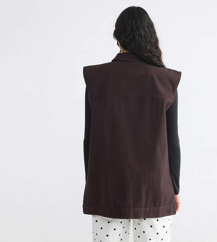 Solid Button Closure Vest Jacket