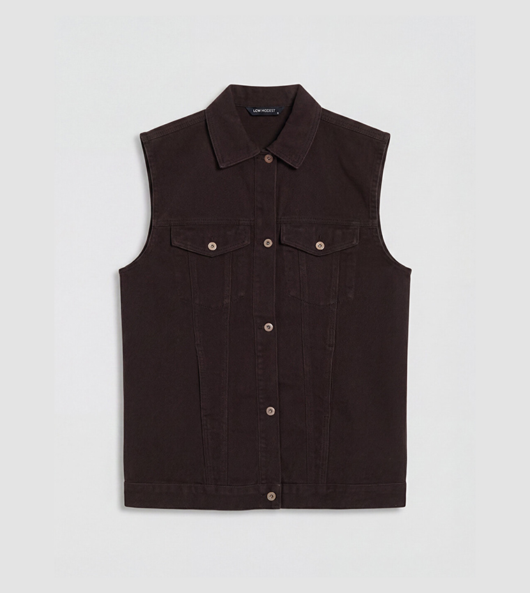 Solid Button Closure Vest Jacket
