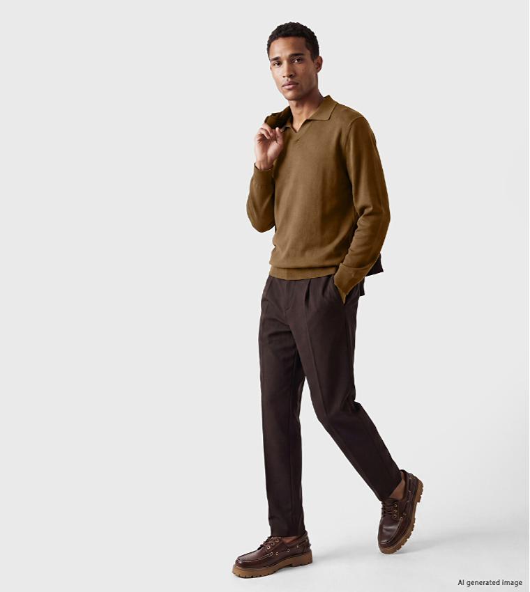 Solid Collared V-Neck Sweater
