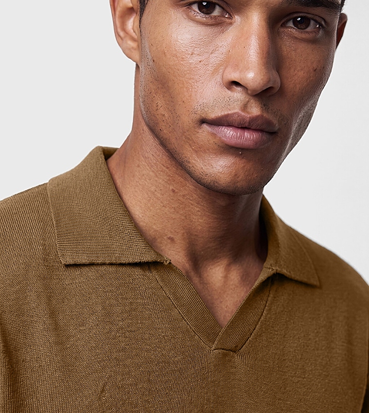 Solid Collared V-Neck Sweater