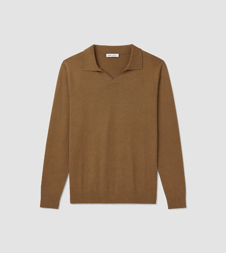 Solid Collared V-Neck Sweater