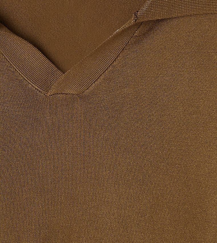 Solid Collared V-Neck Sweater