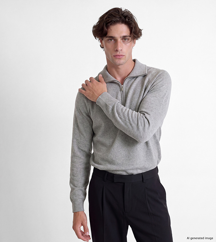 Solid Half Zip Stand Collar Sweater