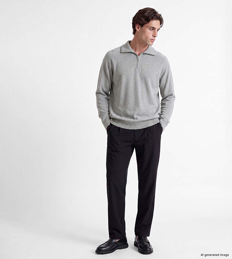Solid Half Zip Stand Collar Sweater