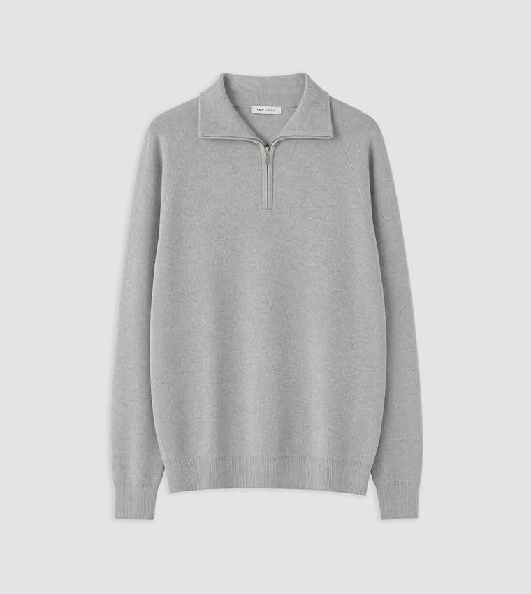 Solid Half Zip Stand Collar Sweater