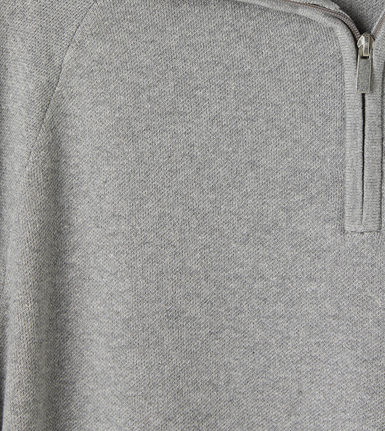 Solid Half Zip Stand Collar Sweater