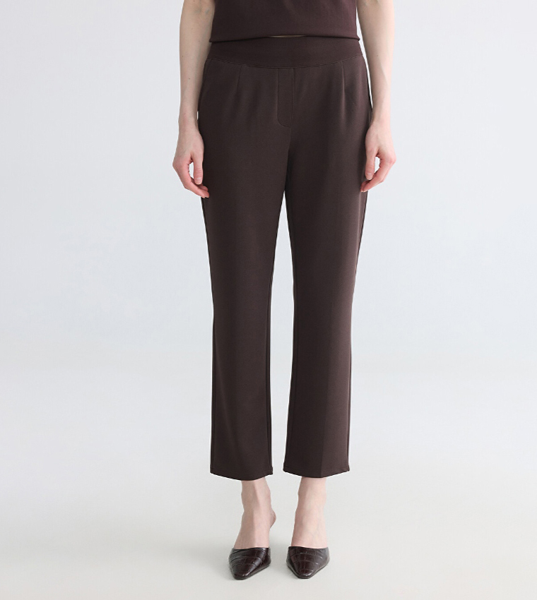 Solid Regular Fit Cropped Trousers