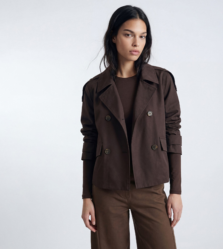 Solid Double Breasted Casual Jacket