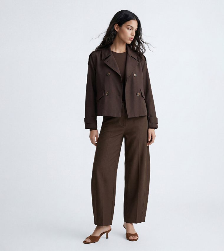 Solid Double Breasted Casual Jacket