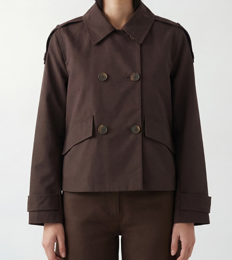 Solid Double Breasted Casual Jacket