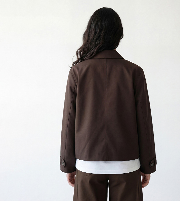 Solid Double Breasted Casual Jacket