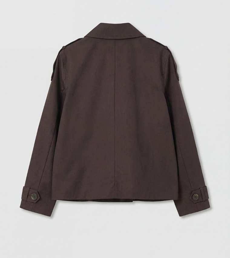 Solid Double Breasted Casual Jacket