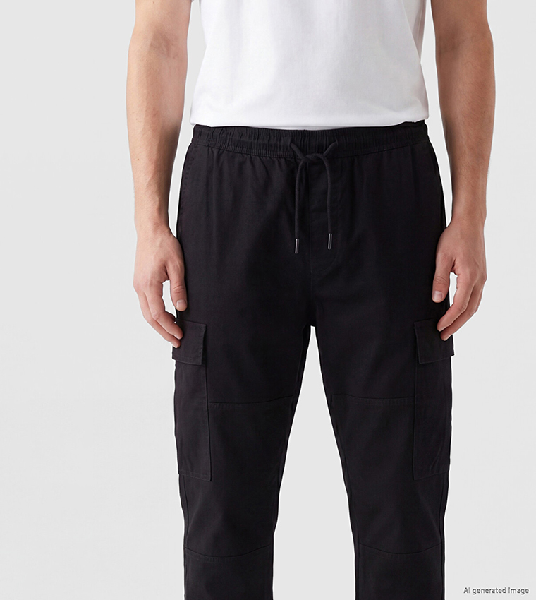 XSIDE Solid Regular Fit Cargo Trousers