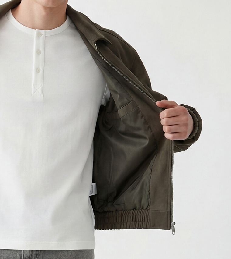 Solid Zipper Casual Jacket