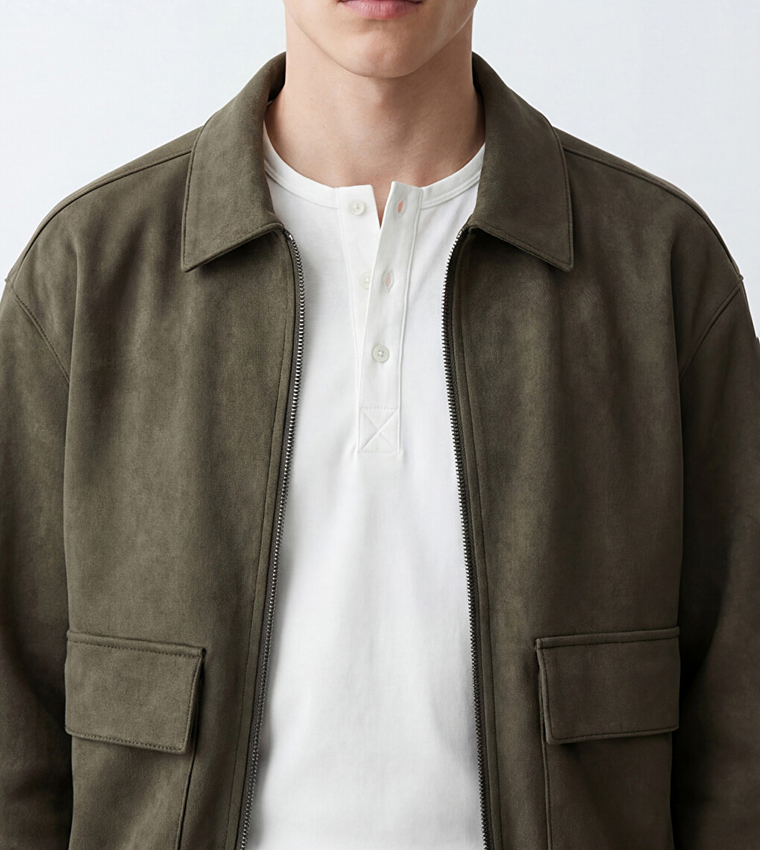 Solid Zipper Casual Jacket