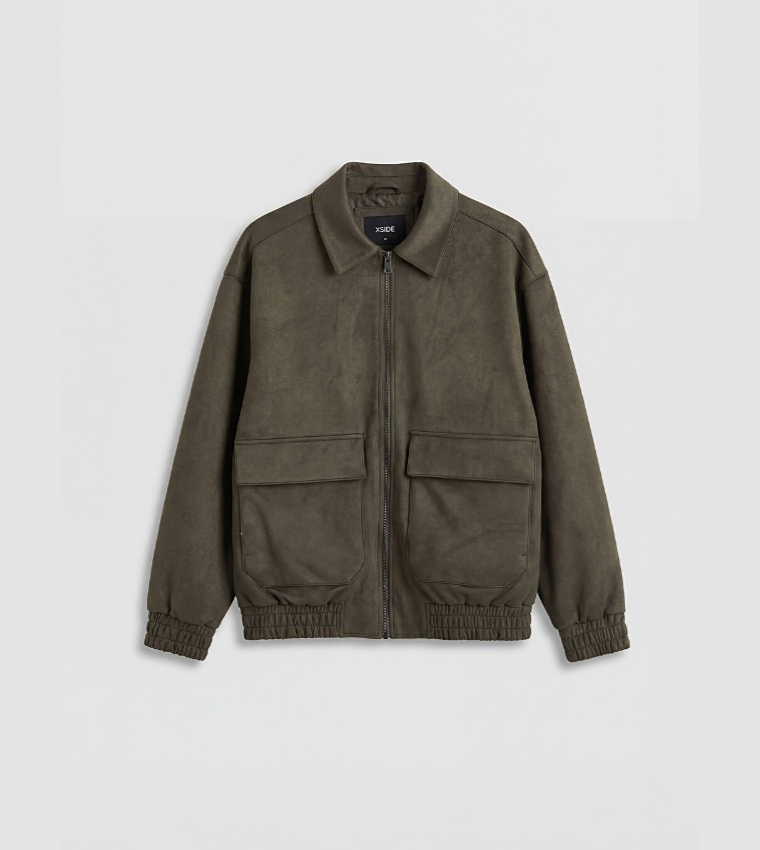 Solid Zipper Casual Jacket