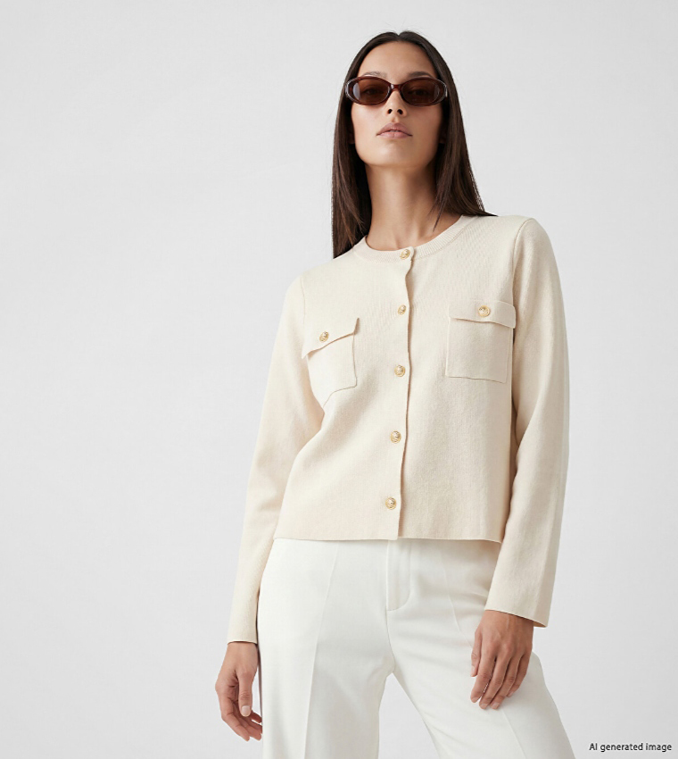 Solid Crew Neck Cardigan