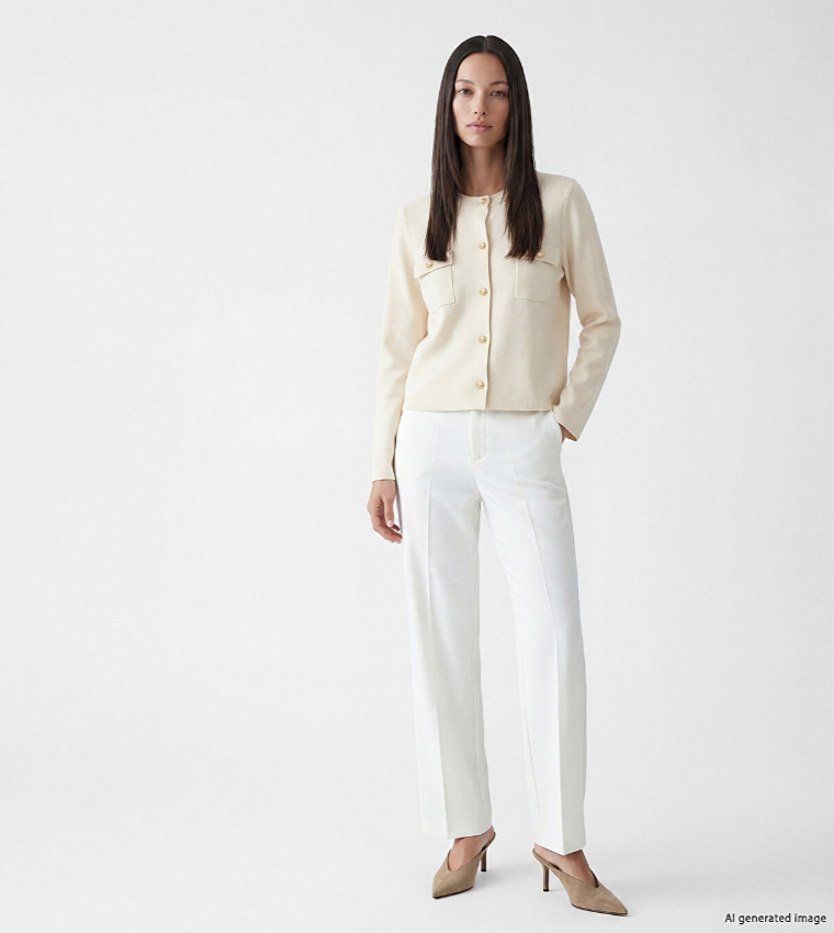 Solid Crew Neck Cardigan