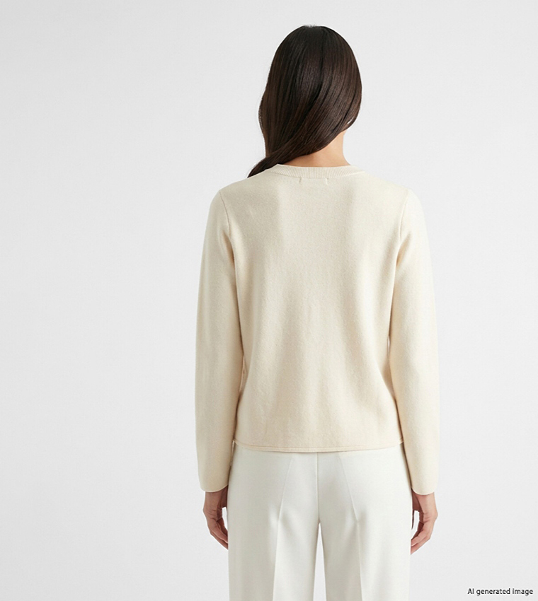 Solid Crew Neck Cardigan