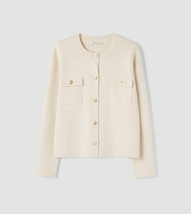 Solid Crew Neck Cardigan