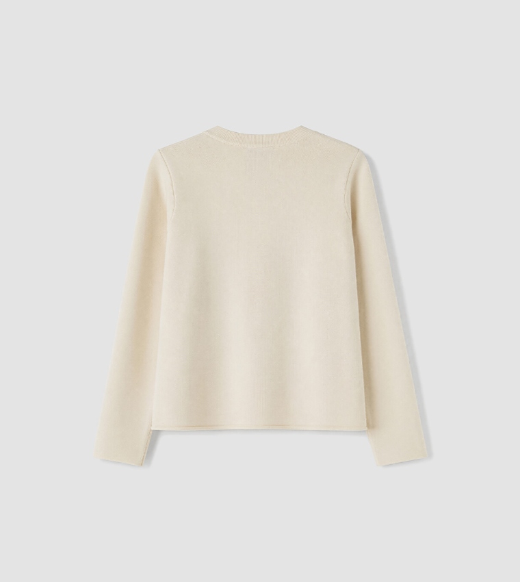 Solid Crew Neck Cardigan