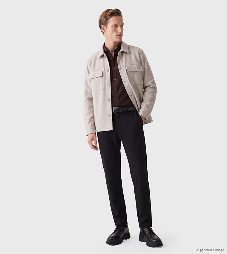 Solid Button Closure Shacket