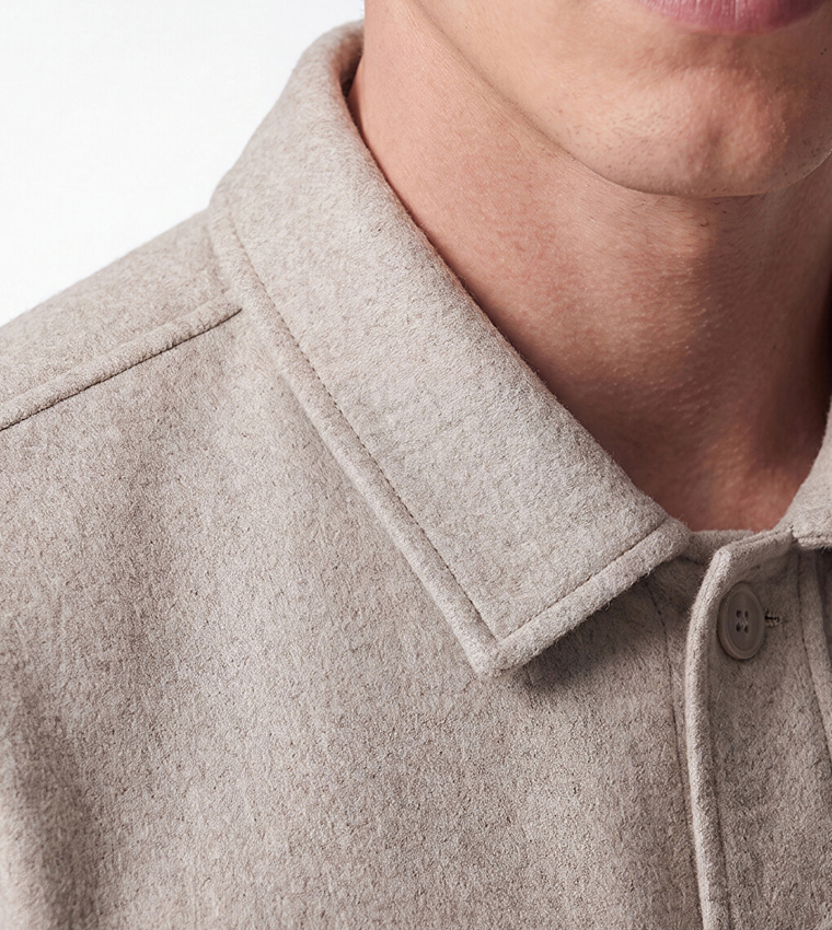 Solid Button Closure Shacket