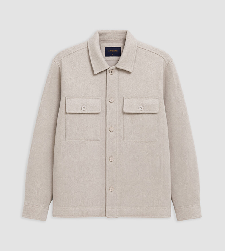 Solid Button Closure Shacket