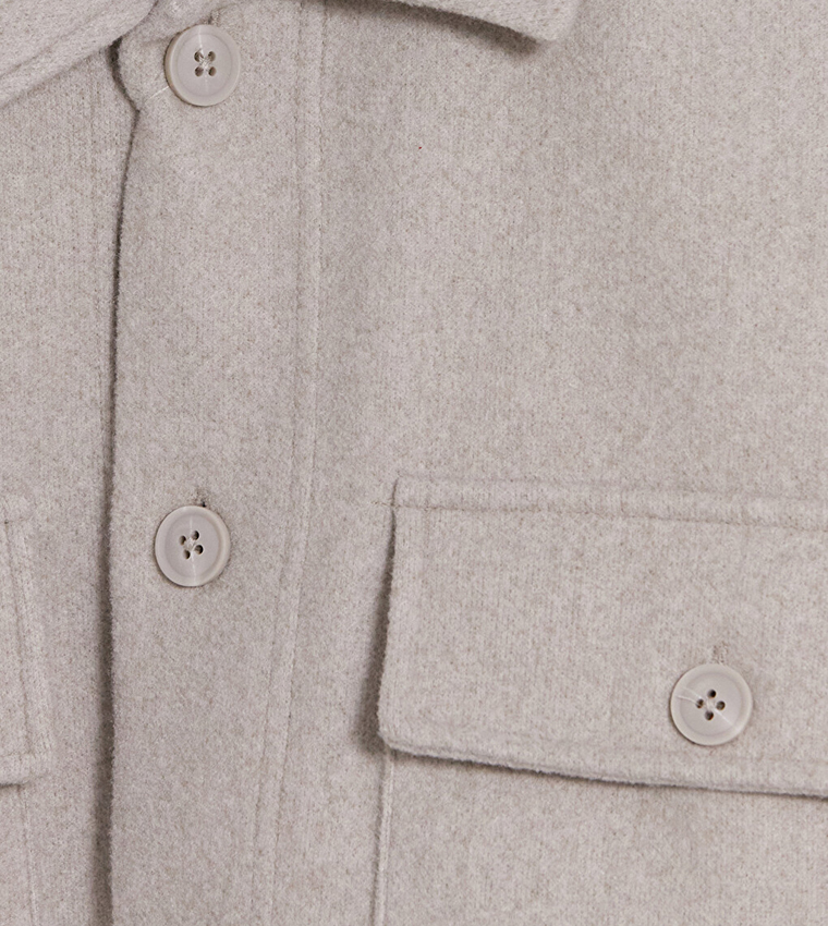 Solid Button Closure Shacket
