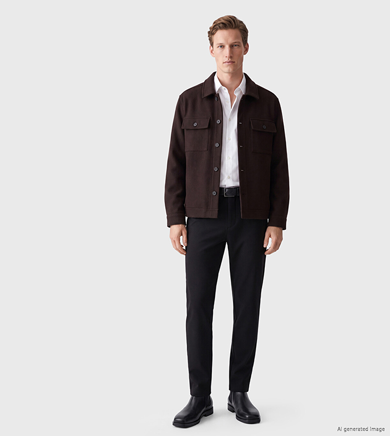 Solid Button Closure Shacket
