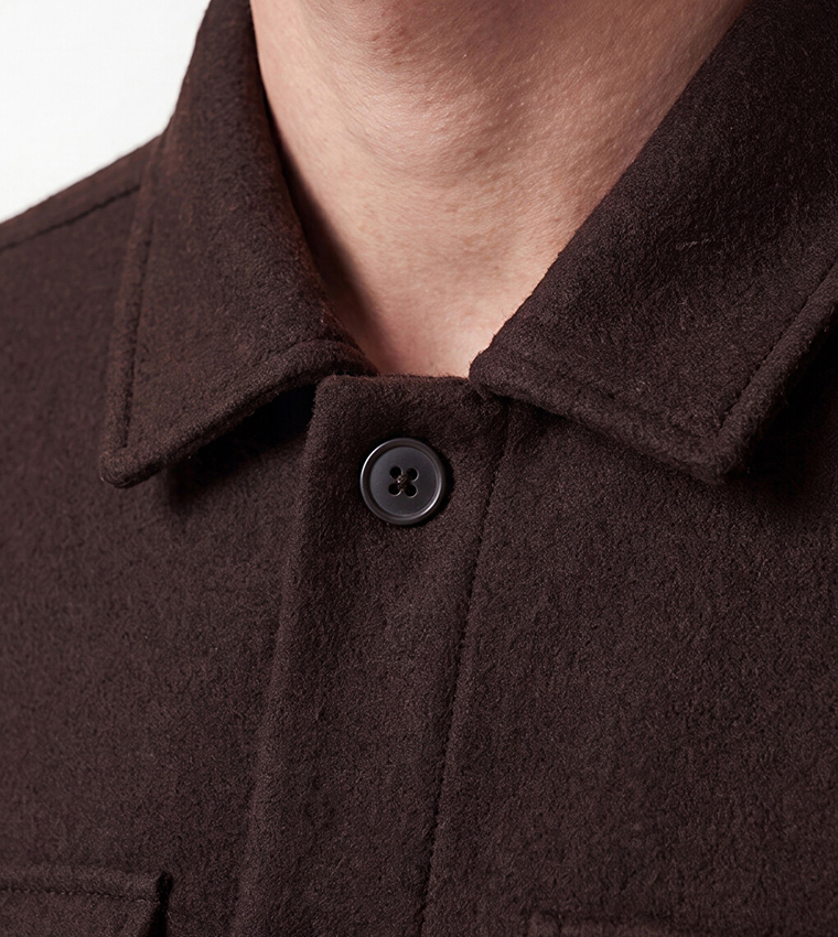 Solid Button Closure Shacket