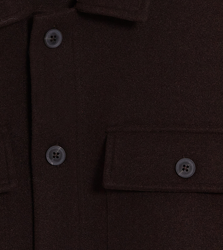 Solid Button Closure Shacket