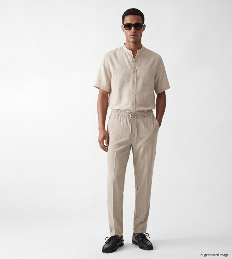 Solid Regular Fit Pants with Drawstring Waist
