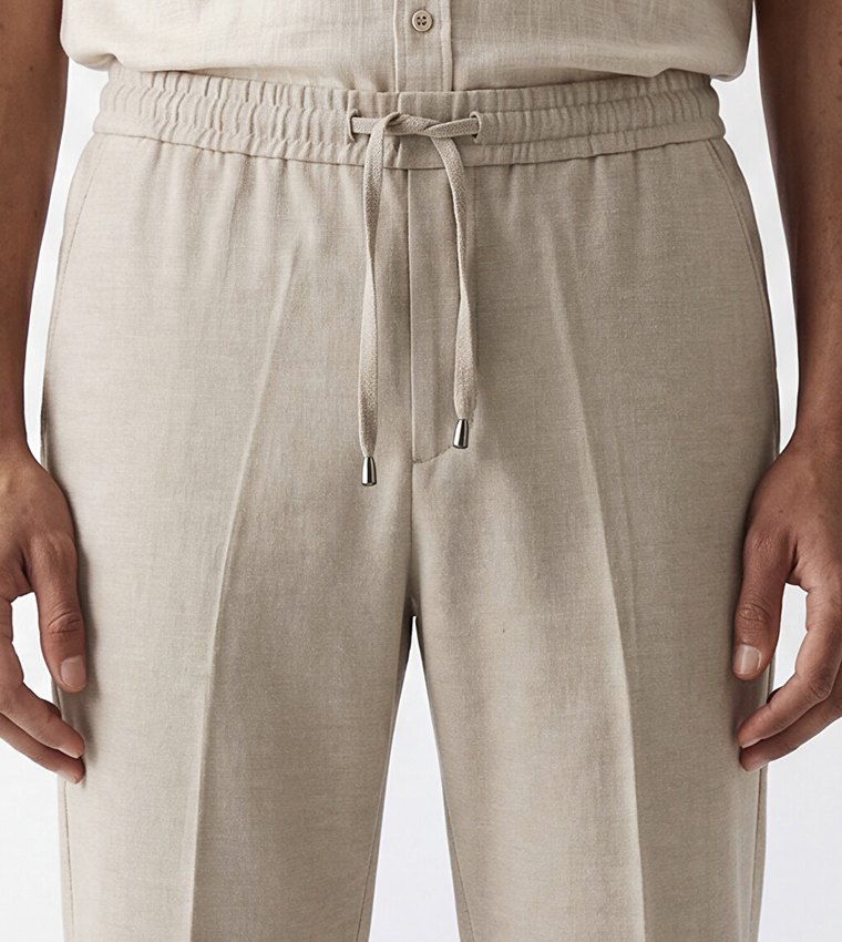 Solid Regular Fit Pants with Drawstring Waist