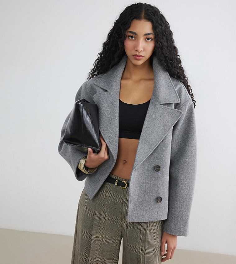 Solid Double-Breasted Casual Jacket