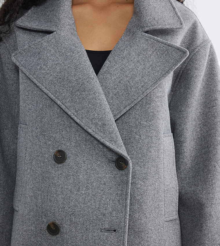 Solid Double-Breasted Casual Jacket