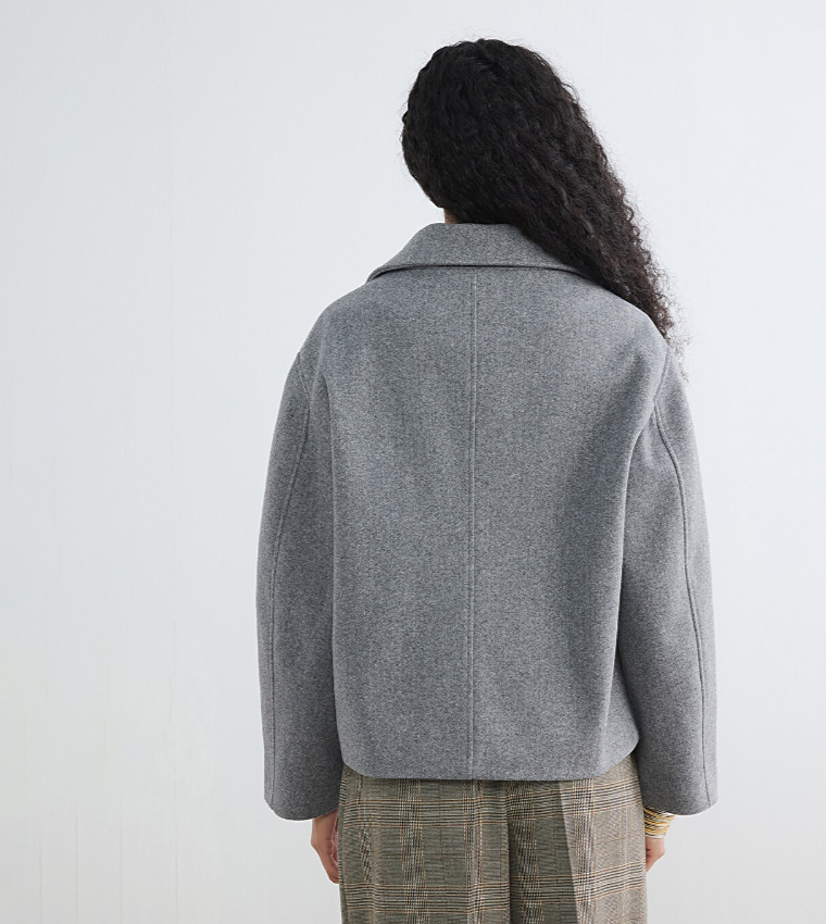 Solid Double-Breasted Casual Jacket